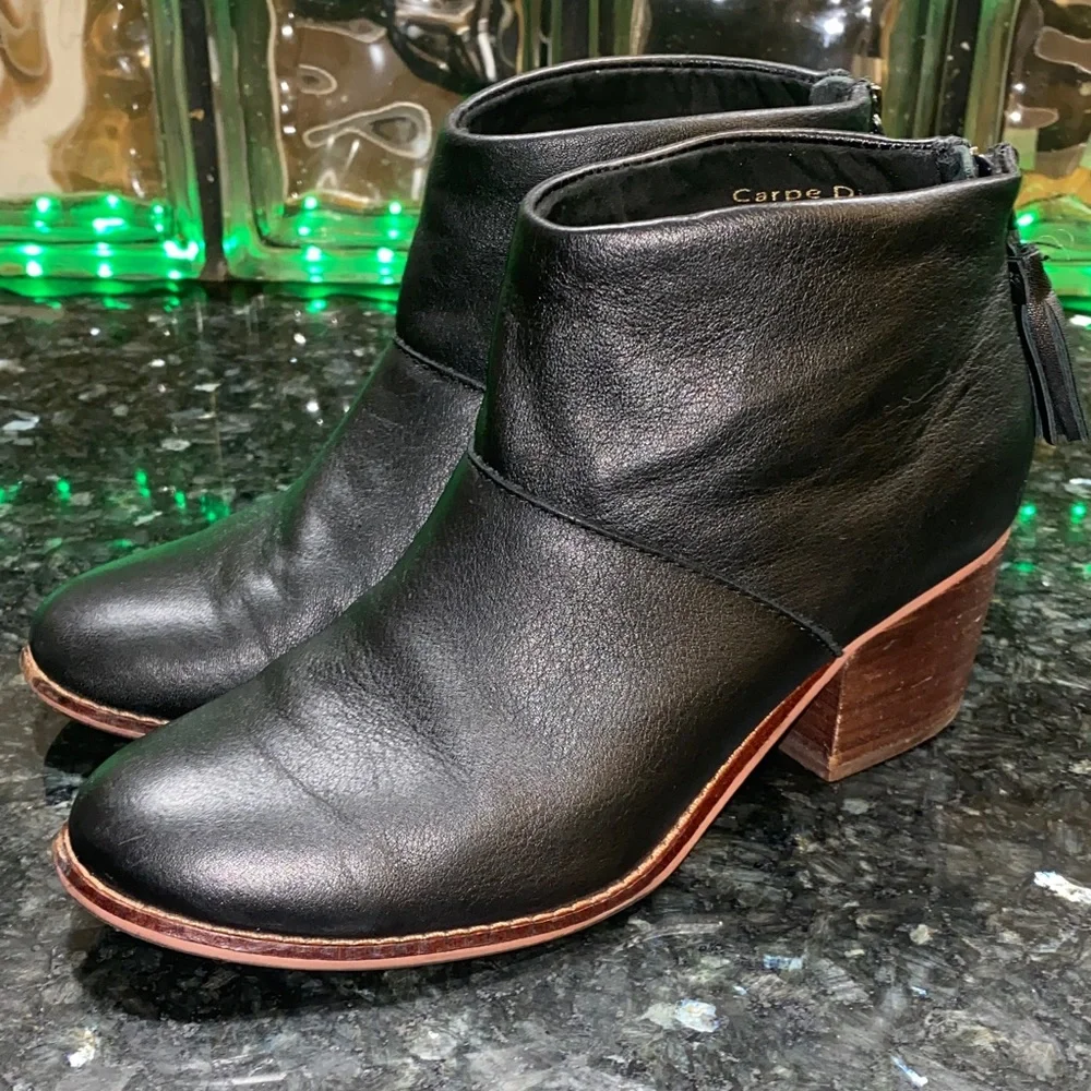 Toms Leila Black Ankle Booties with Brown Heel Size 7 - Picture 3 of 10